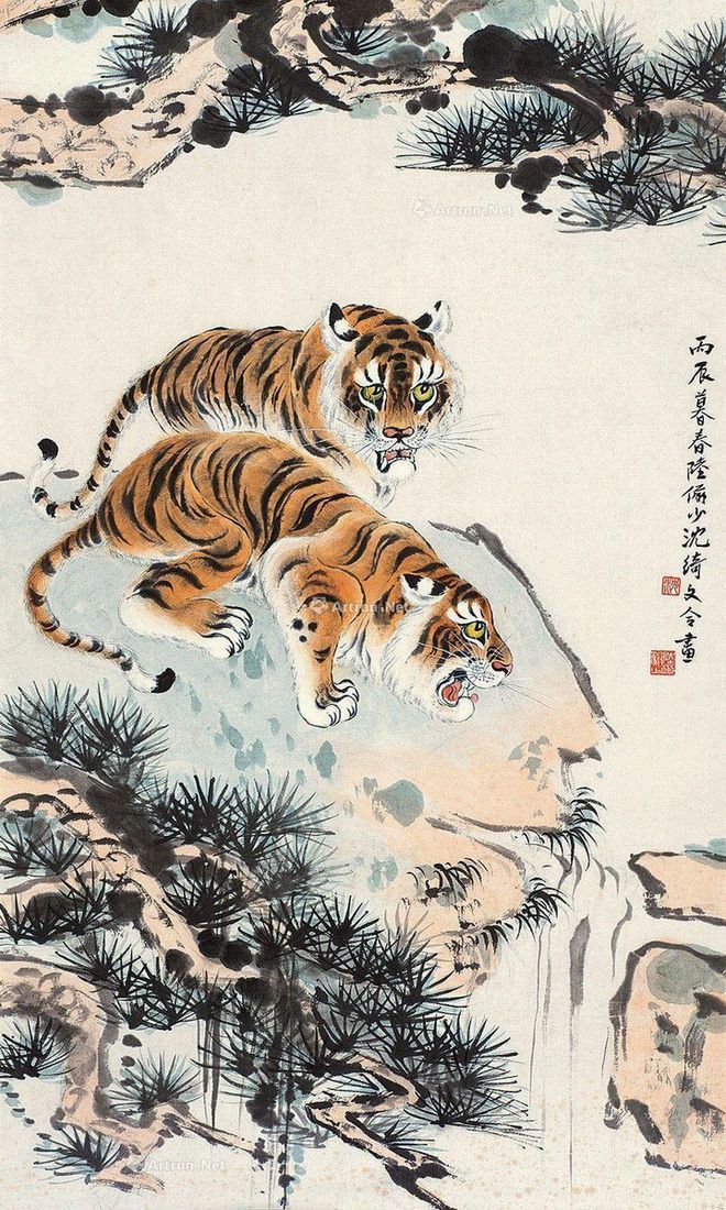 圖：陸儼少、沈綺文合畫《雙虎圖》