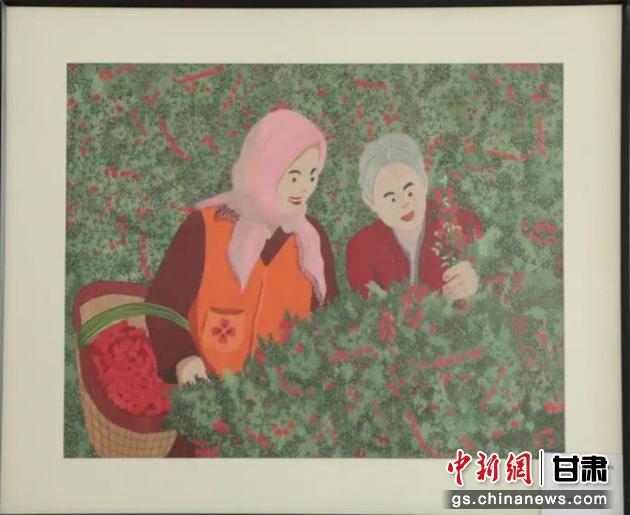 靖遠(yuǎn)縣枸杞種植業(yè)帶動(dòng)10多萬(wàn)農(nóng)民脫貧致富。刺繡 王明風(fēng) 繡稿 胡靜