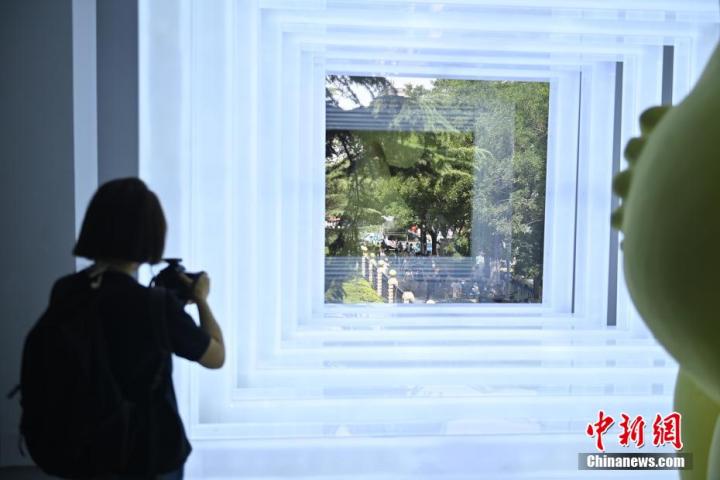圖為游客參觀藝術(shù)展。中新社記者 李亞龍 攝